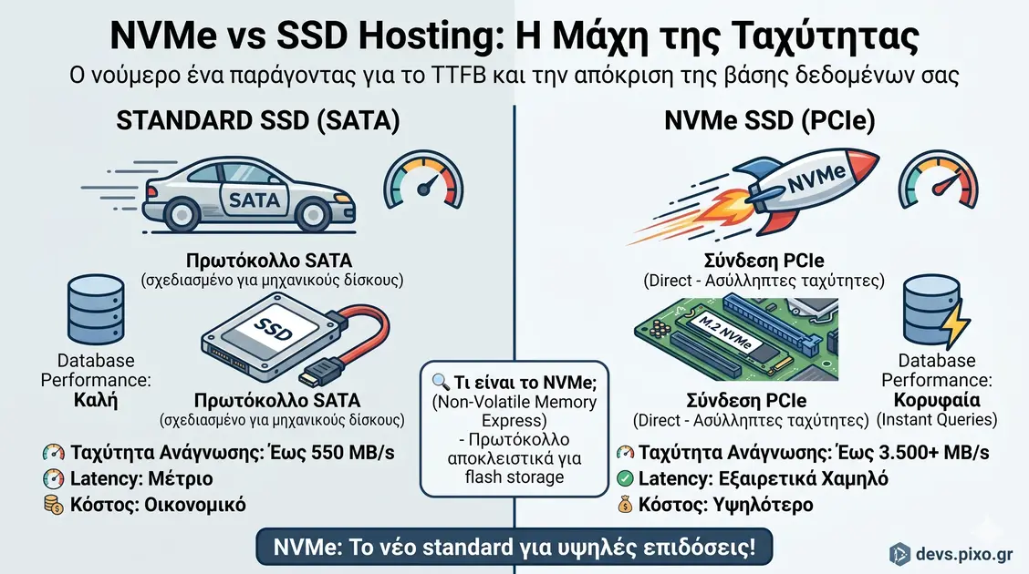NVMe vs SSD: Γιατί Έχει Σημασία για το Site σου